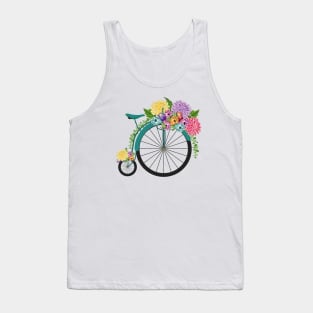 Vintage Floral High Wheel Bicycle - Spring Flowers Tank Top